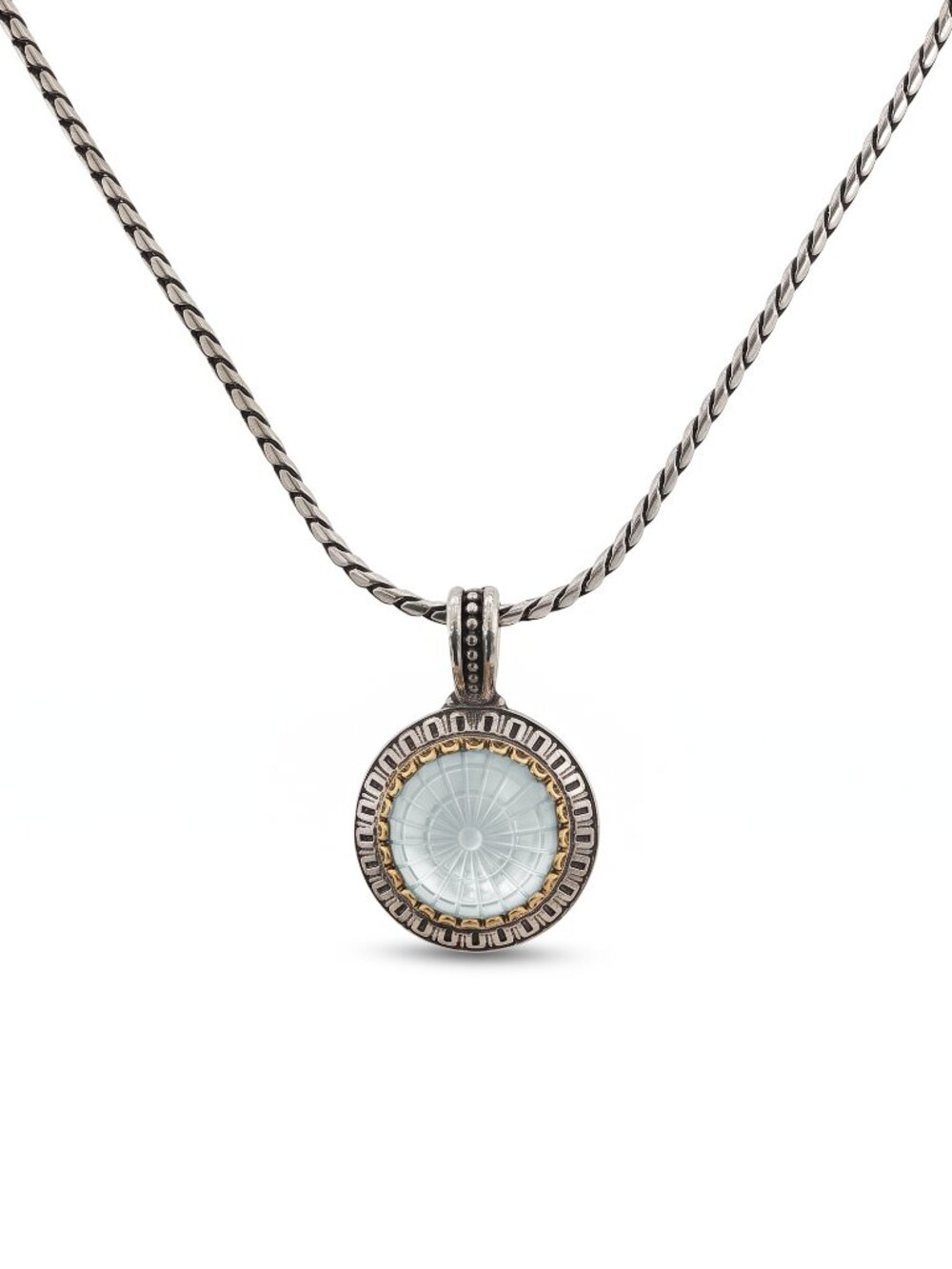 KONSTANTINO 925 Silver 18K Gold Dome Mother of Pearl Doublet Pendant Necklace